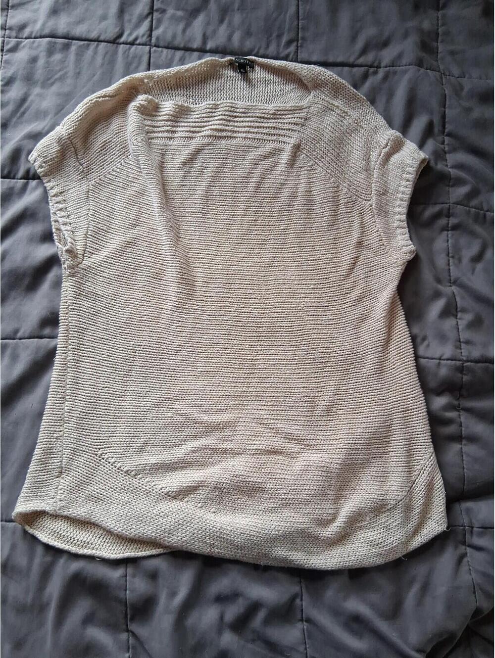 TALBOTS Sweater vest Knit Top M 100% Linen Cap Sleeve natural beige C2
